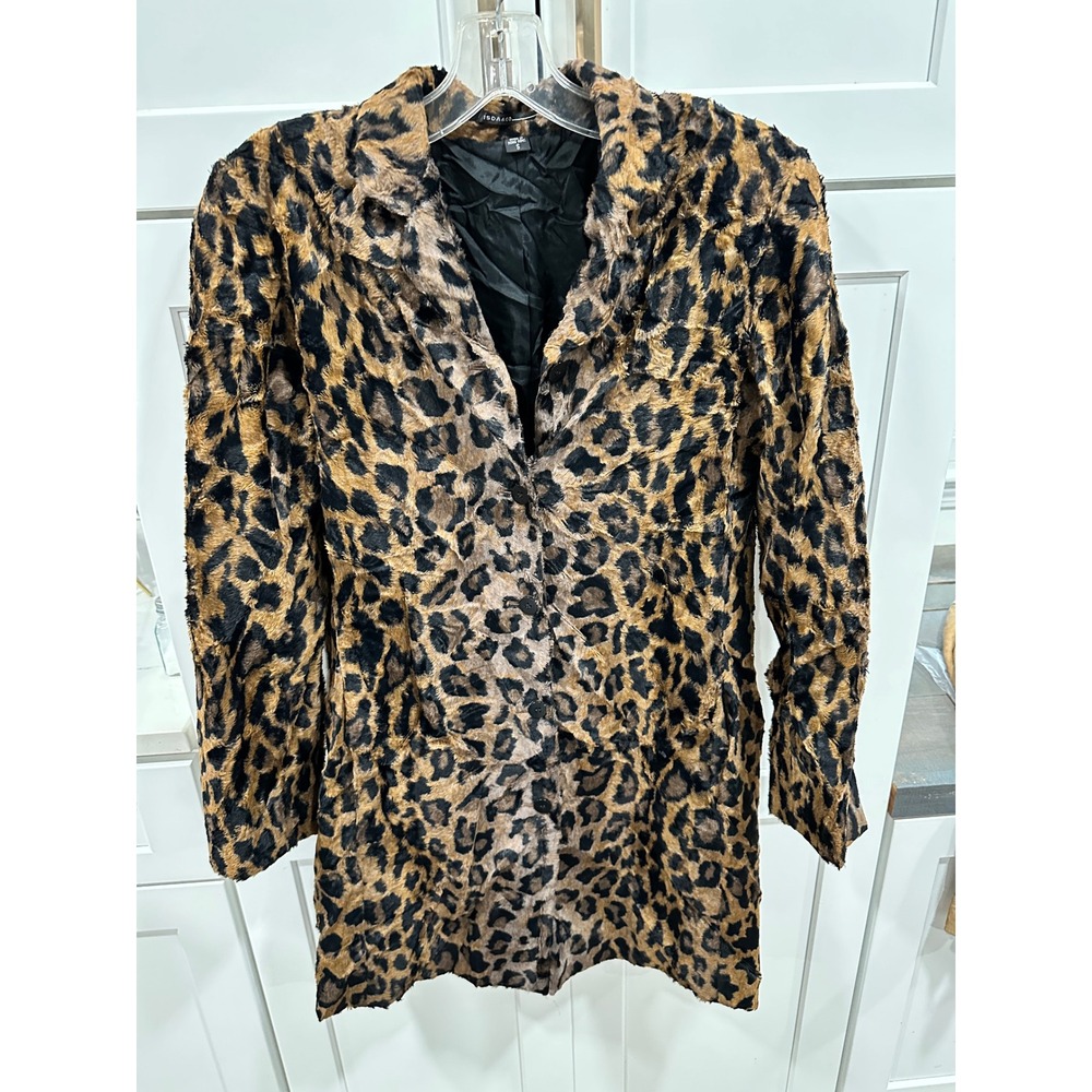 Isda & Co Leopard Print Coat Faux Fur Animal Print Blazer Jacket Small‎